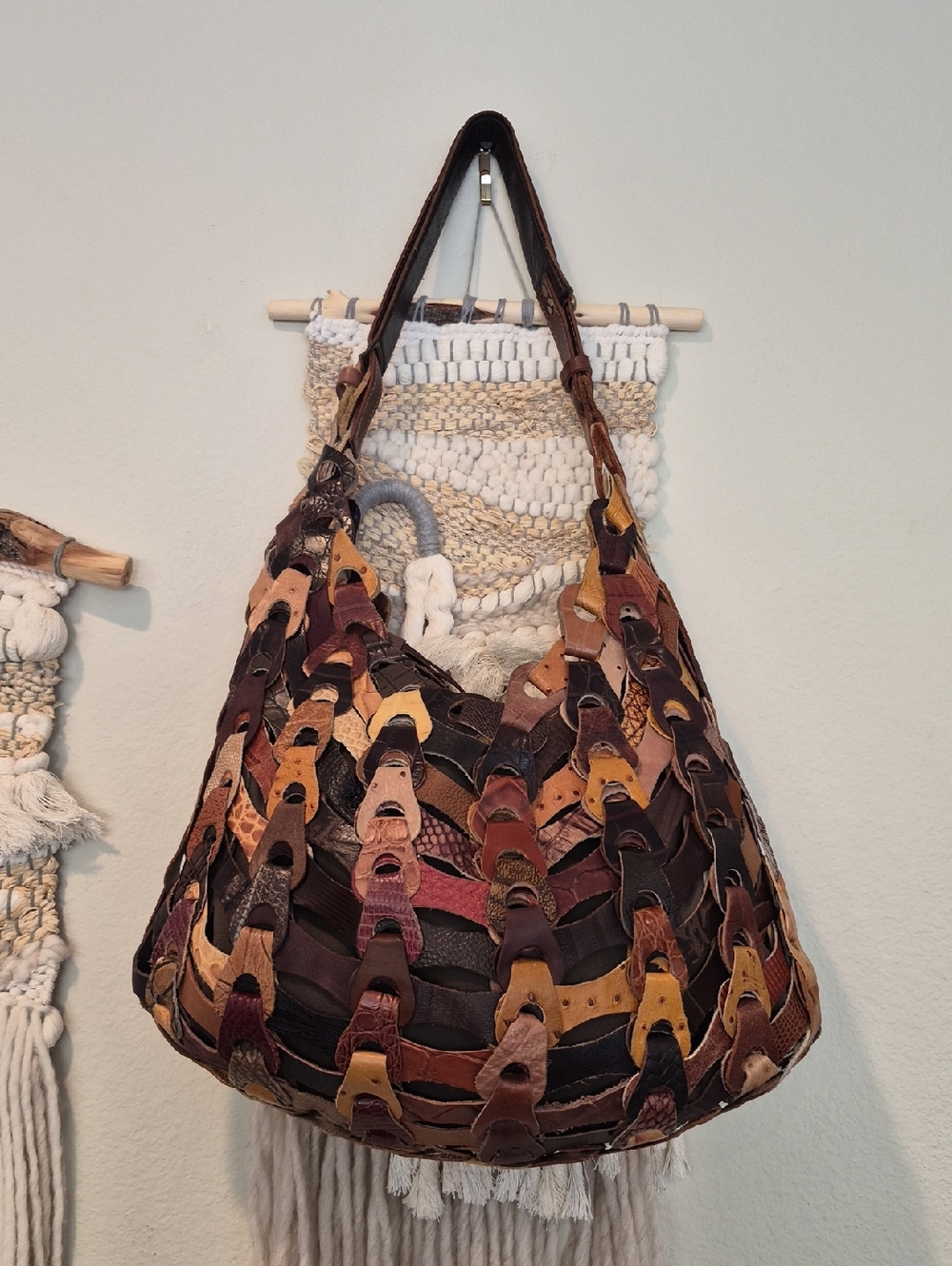 Nila Anthony for Anthropologie Brown Earth Tones Leather Links Boho Shoulder Bag